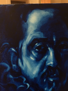 Tableau de Jacky. Portrait  bleu de Prusse.
